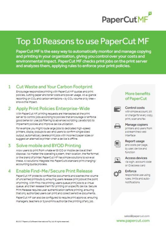 Top 10 Reasons, Papercut Mf, Allen Young Office Machines