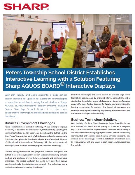 Sharp, Peters Township, School District, Aquos Board, Case Study, Education, Allen Young Office Machines