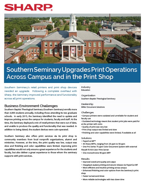 Sharp, Southern Seminary, Print Operations, Case Study, Education, Allen Young Office Machines